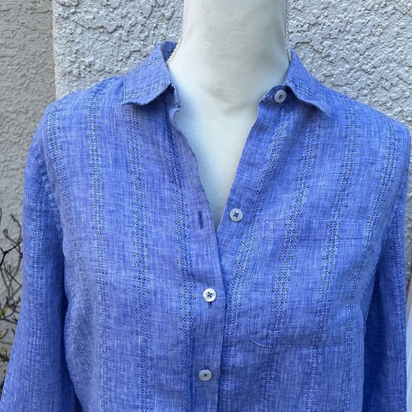 Chico's Chambray Linen Button up Tunic Top Women's Size 0/XS//4-6 - Picture 2 of 9